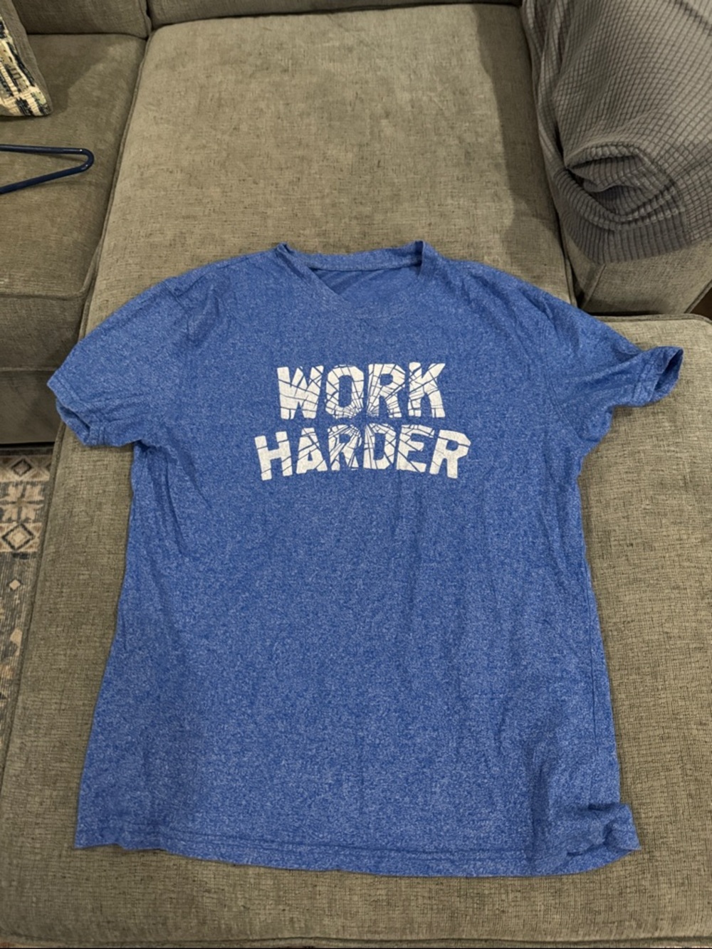 Blue 'WORK HARDER' Graphic Tee - Casual Short Sleeve Shirt